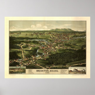 Poster Bridgeton Maine 1888 Mapa Panorâmico Antiquado