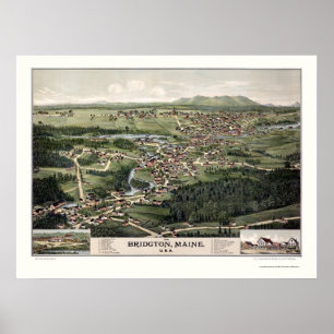 Pôster Bridgton, MIM mapa panorâmico - 1888