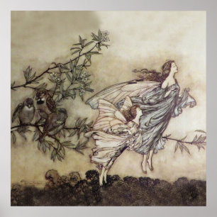 Poster “Briga de Fadas com os Pássaros” por Arthur Rackha