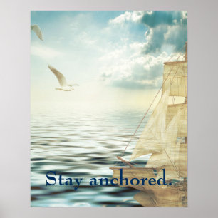 Poster Brigantine Sailboat & Seagulls