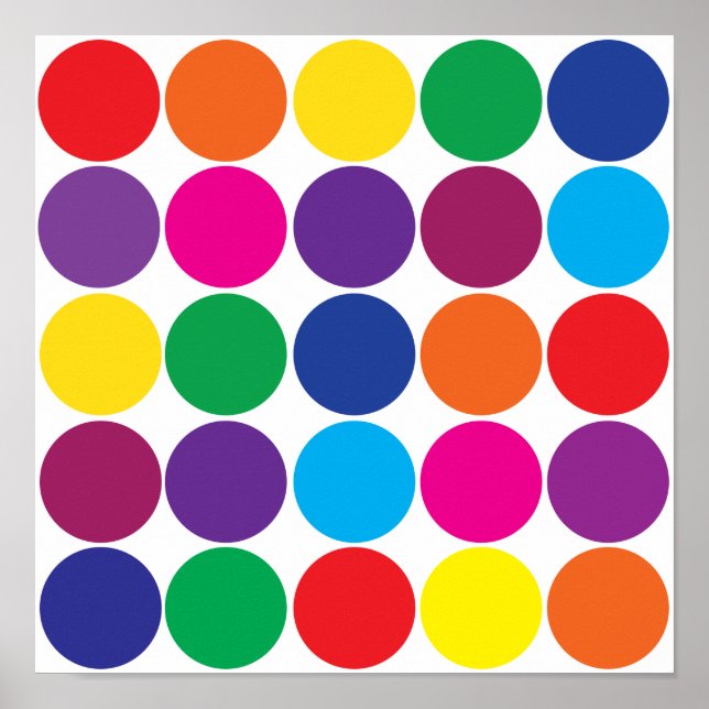 Poster Bright Bold Colorful Rainbow Circles Polka Dots (Frente)
