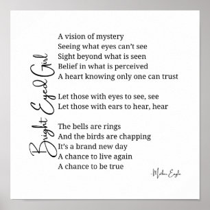 Poster Bright Eyed Girl Inspiration Poem Wall Art Decor