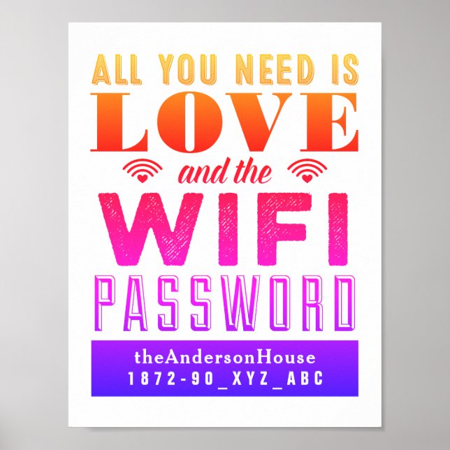 Pôster Bright Love e Wi-Fi Password Guest Room Art (Frente)
