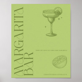 Poster Bright Minimalist Citrus Bridal Margarita bar sign