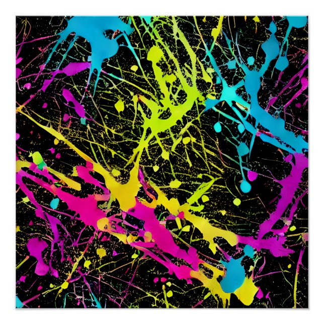 Pôster Bright Neon Paint Splatter (Frente)