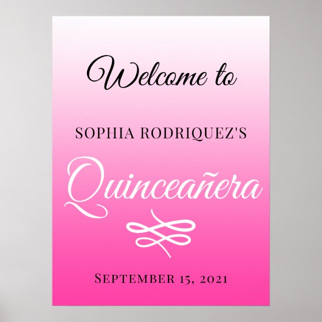 Poster Bright Pink Quinceañera 15th Birthday Welcome (Frente)