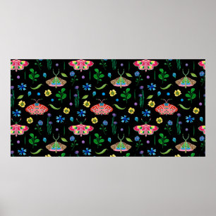 Poster Bright seamless pattern with multicolored butterfl