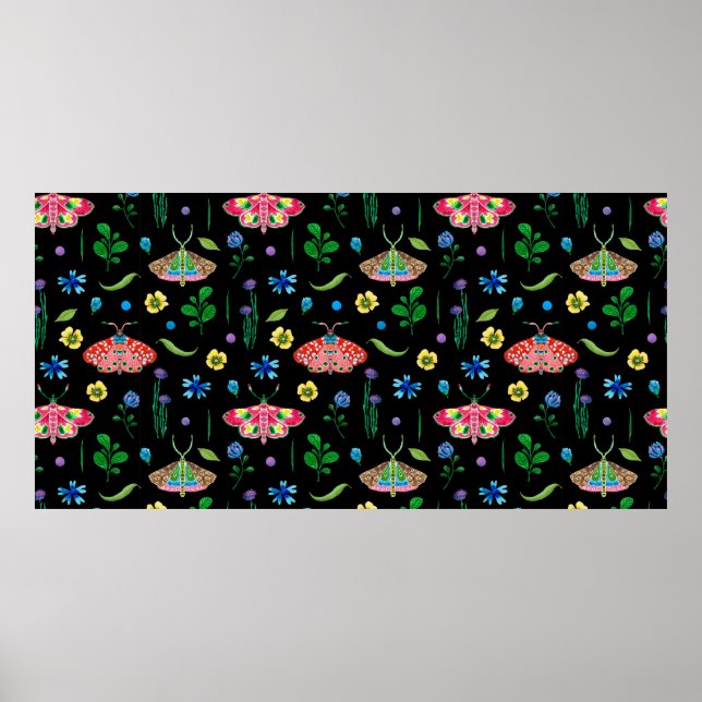 Poster Bright seamless pattern with multicolored butterfl (Frente)