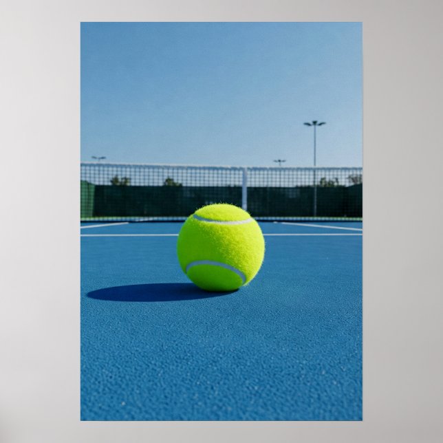 Poster Bright Tennis Ball on Blue Court View (Frente)