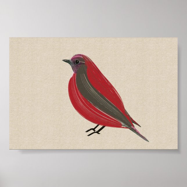 Poster Bright Tropical Bird Red Tanager na Canvas Linen (Frente)