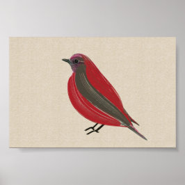 Poster Bright Tropical Bird Red Tanager na Canvas Linen