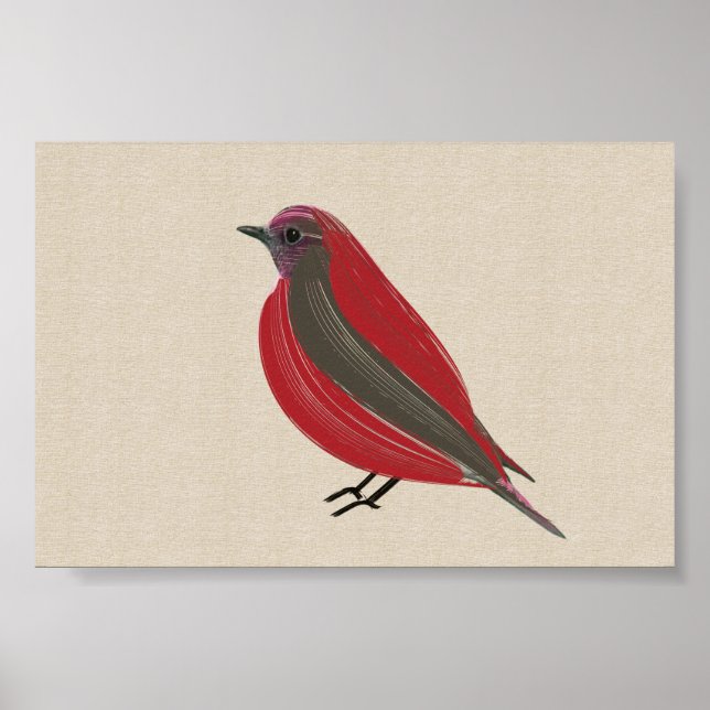 Poster Bright Tropical Bird Red Tanager na Canvas Linen (Frente)
