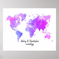 Bright Watercolor World Map Casamento Arte de Livr