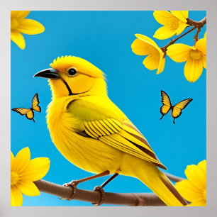 Poster Bright Yellow Songbird Emitido em uma ramificação