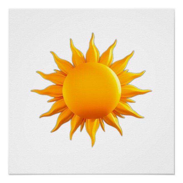 Pôster Bright Yellow Sun Illustration with Radiant Rays (Frente)