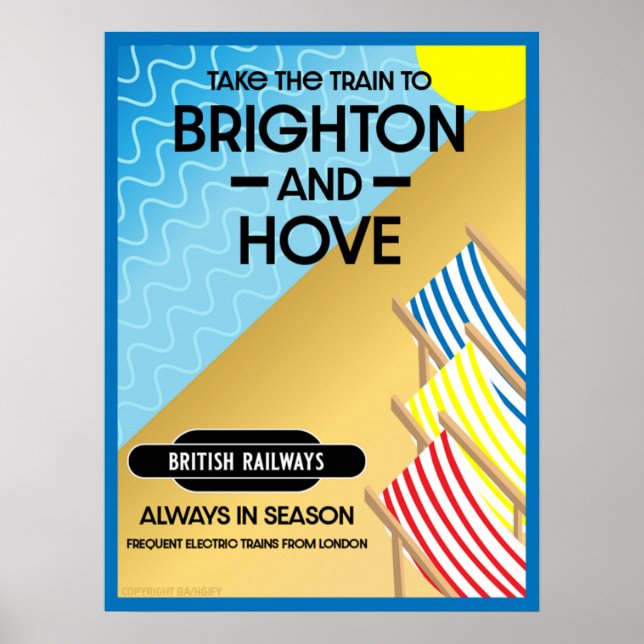 Poster Brighton E Hove Train Viagem Beach Art (Frente)