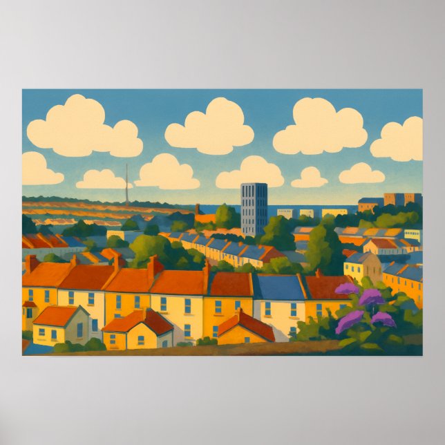 Poster Brighton & Hove Rooftops - Paisagem Branca (Frente)