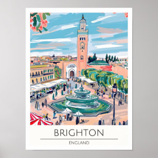 Poster Brighton Inglaterra Ilustração de Arte Vintage Via