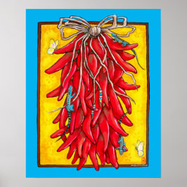Poster Brilhante Amarelo Chili Chile Pepper Ristra Lizard