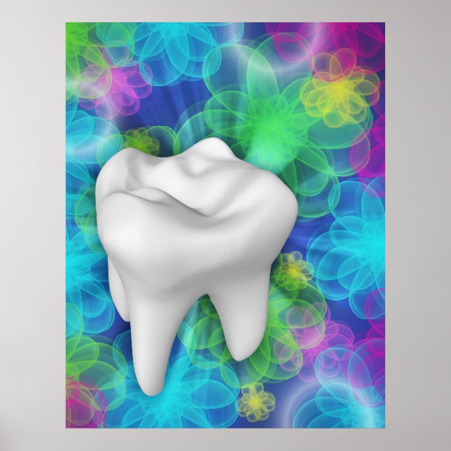 Poster brilhante Dentista Branca Flor de Dente (Frente)