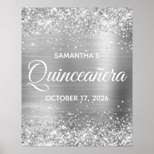 Poster Brilhante Quinceañera Bem-vindo em Folha de Prata
