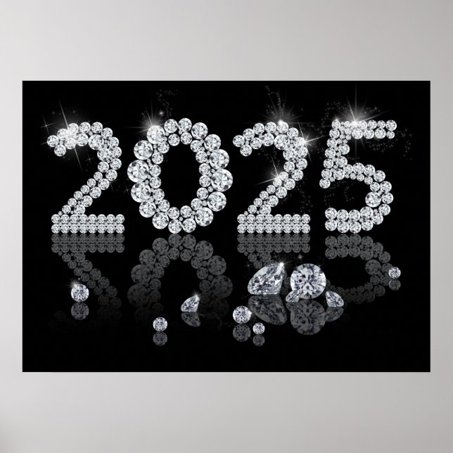 Poster Brilhantes Diamantes 2025 Ano Novo do Luxo (Frente)