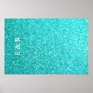 Pôster Brilho Azul Aqua com Detalhes Brancos