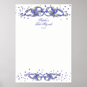 Poster Brilho Azul, Bat Mitzvah, Personalizado, Placa de 