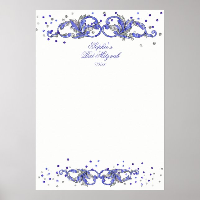 Poster Brilho Azul, Bat Mitzvah, Personalizado, Placa de  (Frente)