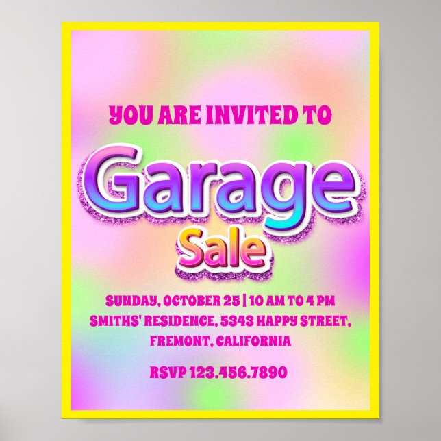 Poster Brilho Brilhante com Garagem Rosa e Venda de Jarda (Frente)