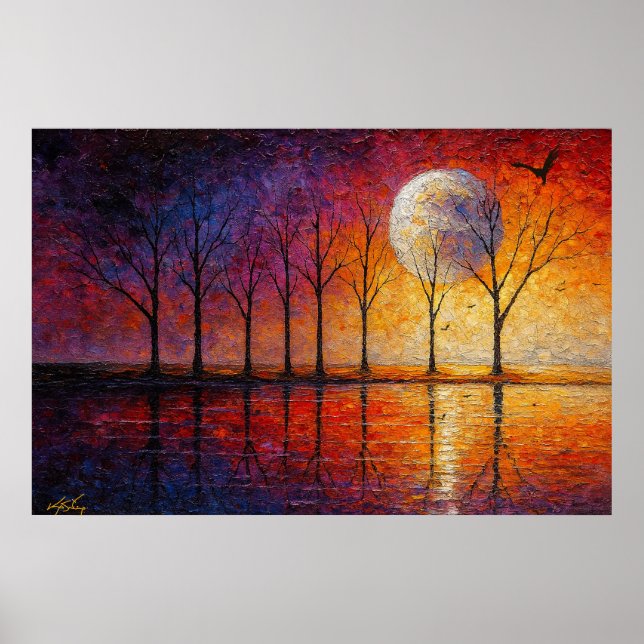 Poster Brilho Celestial - Árvores Despojadas em Reflexo L (Frente)