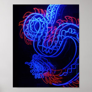 Poster Brilho de fundo preto do dragão azul neon
