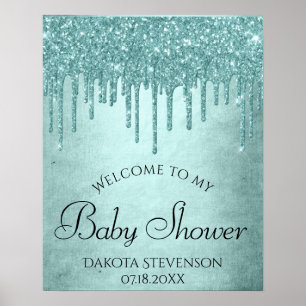 Poster Brilho de Hortelã Gotejante Chuva de Banho Azul