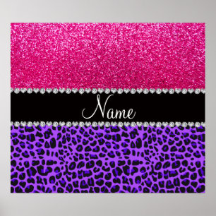 Poster Brilho de néon do rosa quente do leopardo roxo