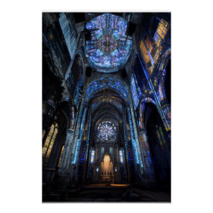 Pôster Brilho de projeção de vitral de catedral arruinada