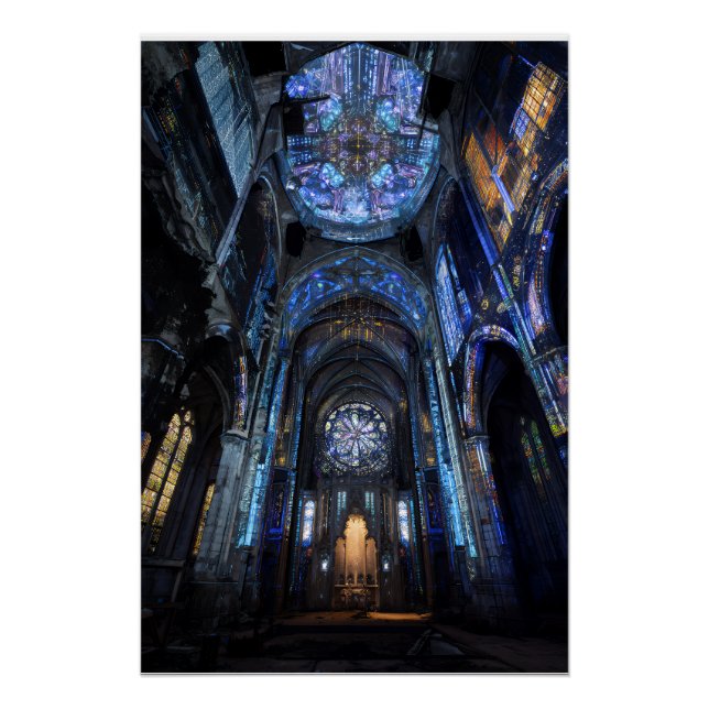 Pôster Brilho de projeção de vitral de catedral arruinada (Frente)