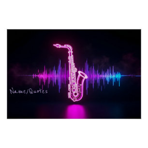 Pôster Brilho de Saxofone Neon – Arte de Parede de Música