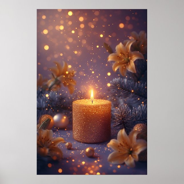 Poster Brilho de Vela Dourada com Romance de Lírios & Aco (Frente)
