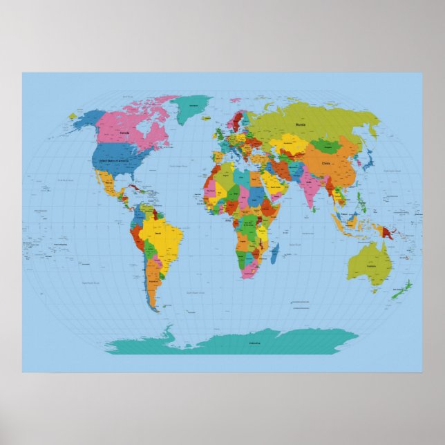 Pôster Brilho do Mapa Mundial (Frente)