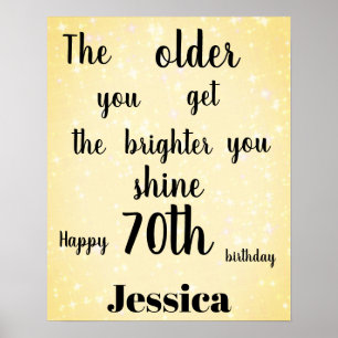 Poster Brilho dourado Aniversário de 70 anos Nome