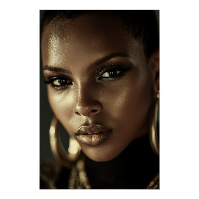 Pôster Brilho Dourado Melanina Retrato Feroz (Frente)