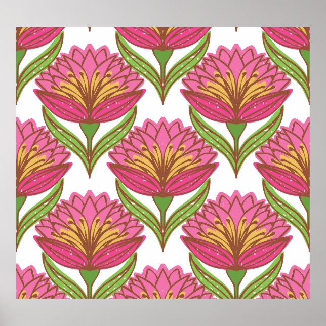 Poster Brilho Floral: Vintagem Branca Vermelha. (Frente)