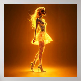 Poster Brilho luminoso do ouro do modelo de fantasia radi