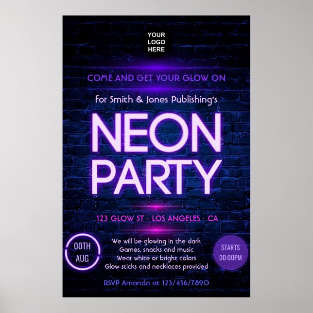 Poster Brilho no convite de festas corporativo neon escur (Frente)