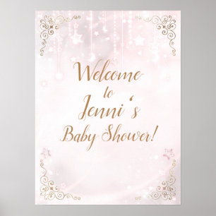 Poster Brilho pequena Estrela Rosa Dourado Baby Shower