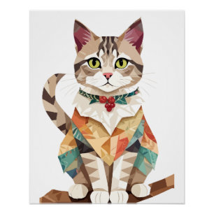 Pôster Brincadeira Adorável Brincadeira De Gato Geométric