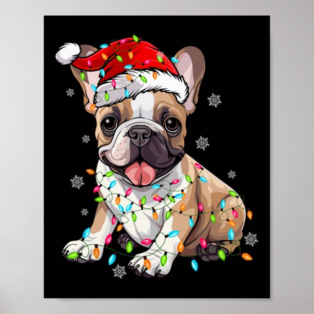 Poster Brincadeira de Cachorro Negro Árvore Natal Luzes d (Frente)