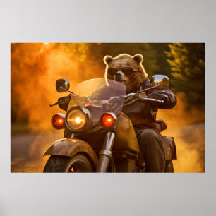Poster Brincadeiras de Urso Grizzle Diversão Andando Moto