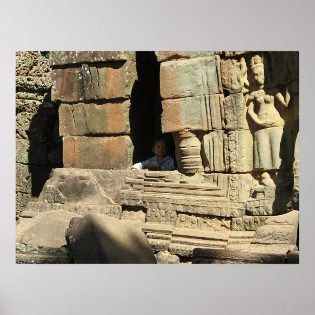Pôster Brincando nas Ruínas ... Ta Prohm, Camboja (Frente)