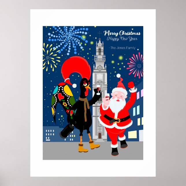 Poster Brinde de Papai Noel e Galo para o Ano Novo (Frente)